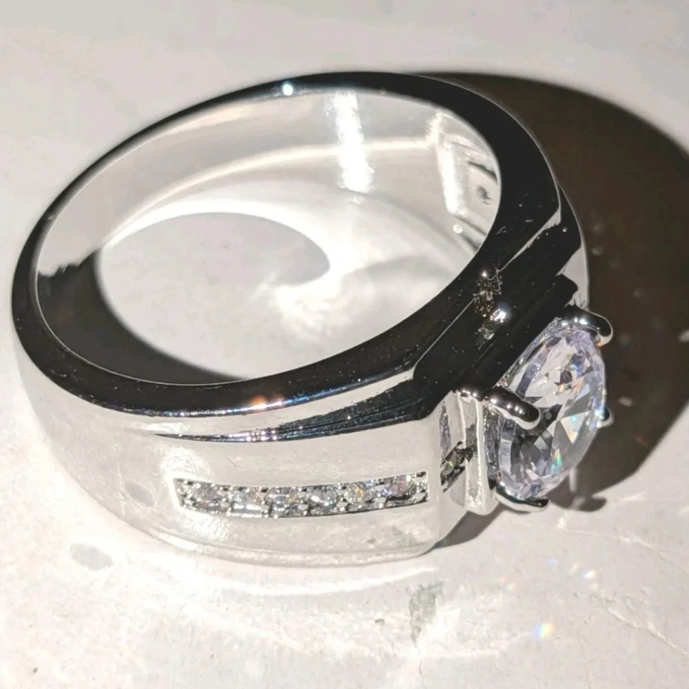 Round Cut Lab Created Diamond Men's Engagement Ring 14K White Gold Plated Sz 11
